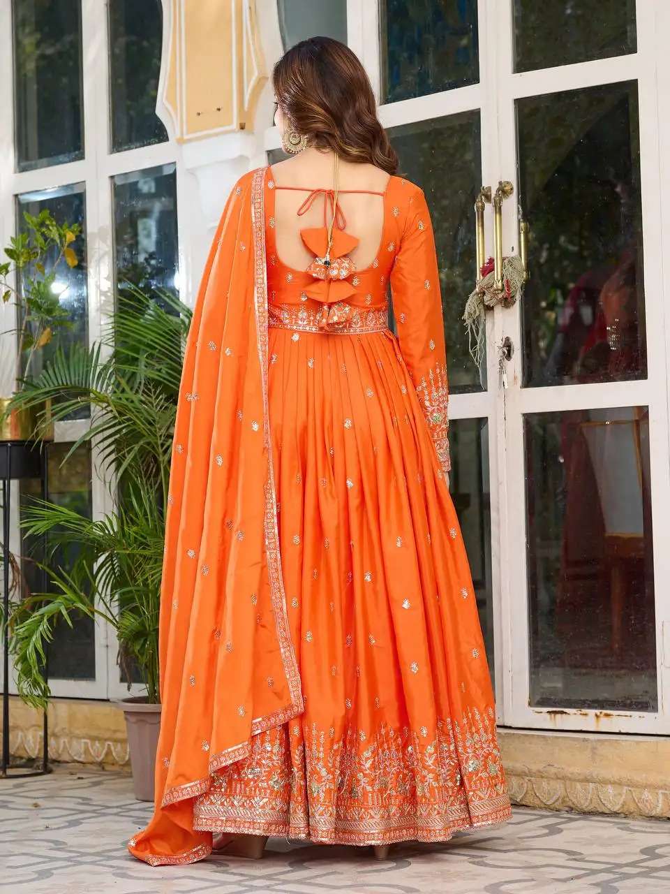 Women's American Silk Sequence Embroidery Long Anarkali Kurti (Gown) With Dupatta - Image 10